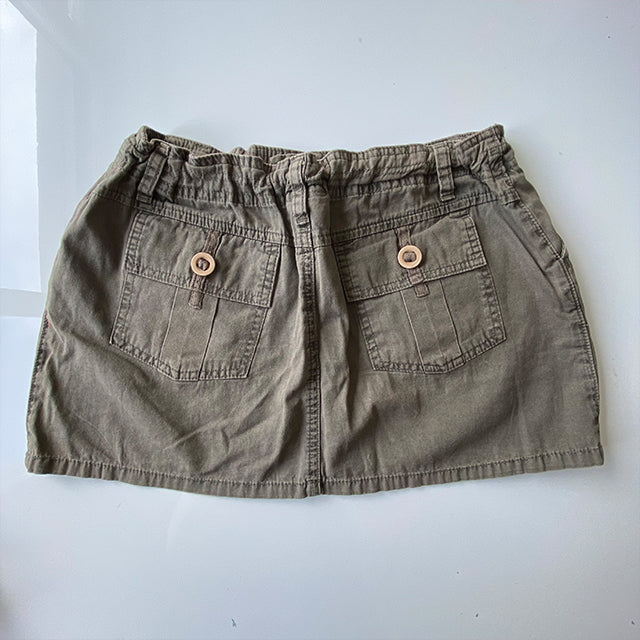 Vintage 90's Techwear Khaki Cargo Mini Skirt with Toggles (S/M)