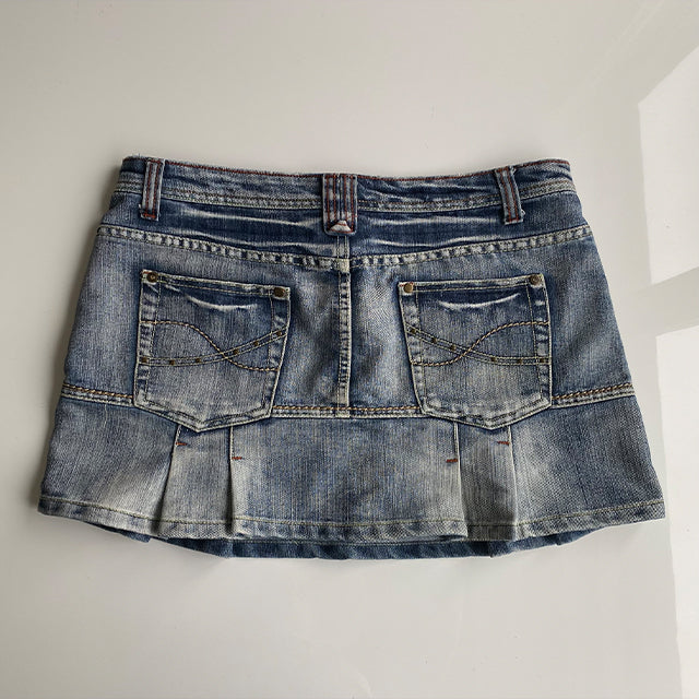 Vintage Y2K Grunge Denim Pleated Mini Skirt (40 EU / 12 UK / 8 US)