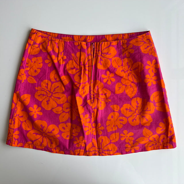 Vintage 90's Summer Hawaiian Orange and Hot Pink Skirt (34 EU / UK 6 / US 2)