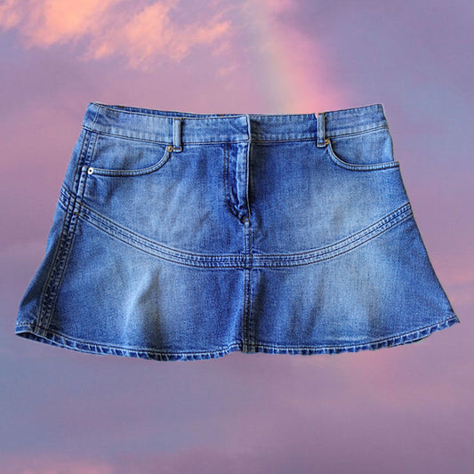 Vintage Y2K Roberto Cavalli Denim Skirt with Diamante Logo (L)