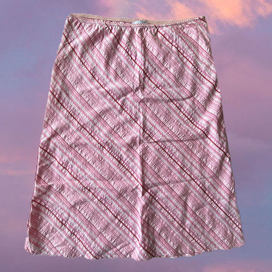 Vintage 90's Pink Diagonal Striped Midi Skirt (S/M)