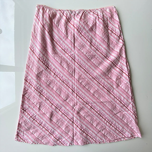 Vintage 90's Pink Diagonal Striped Midi Skirt (S/M)