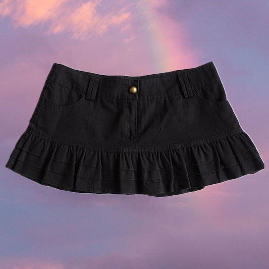Vintage Y2K Fairy Grunge Pleated Black Denim Skirt (36 EU / 8 UK)