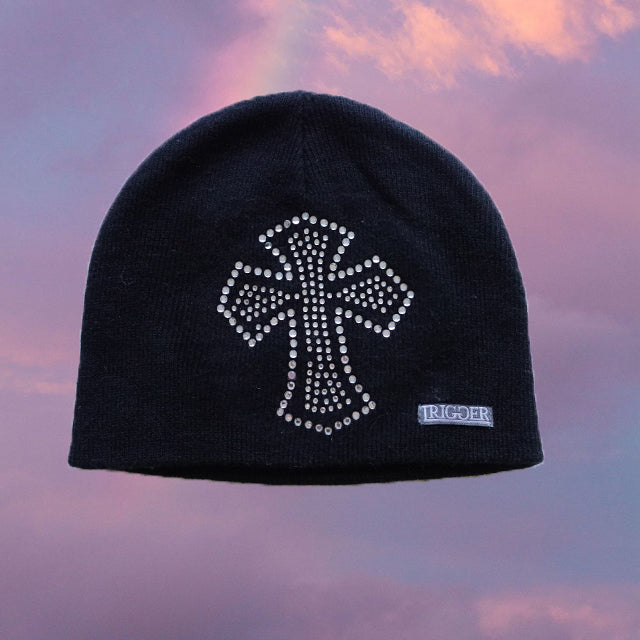 Vintage Cyber Y2K Cross Black Beanie