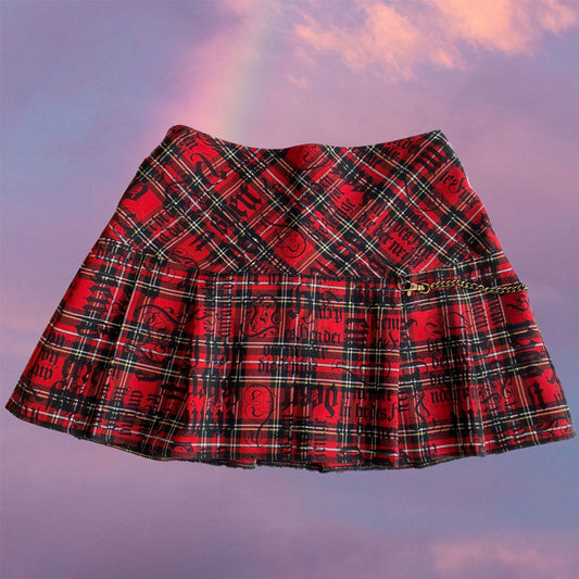 Vintage 90’s Goth Red Plaid Miniskirt with Chain (36 EU / UK 8 / US 4)