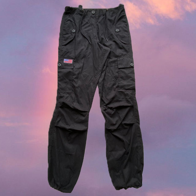 Vintage 90's Black Low Waist Baggy Cargo Pants (34/36 EU - 6/8 UK - 2/4 US)