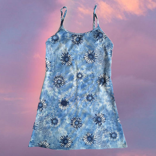 Vintage 90's Summer Blue Sunflower Cami Mini Dress (XS/S)