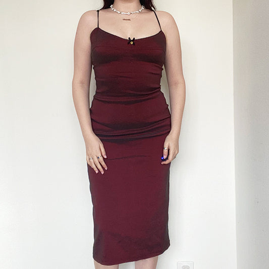 Vintage 90's Goth Kookai Iridescent Red Midi Dress (38 EU/UK 10)