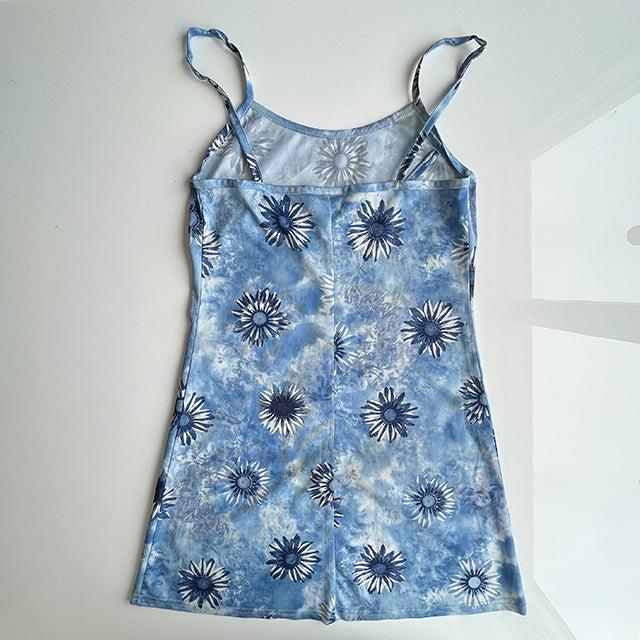 Vintage 90's Summer Blue Sunflower Cami Mini Dress (XS/S)