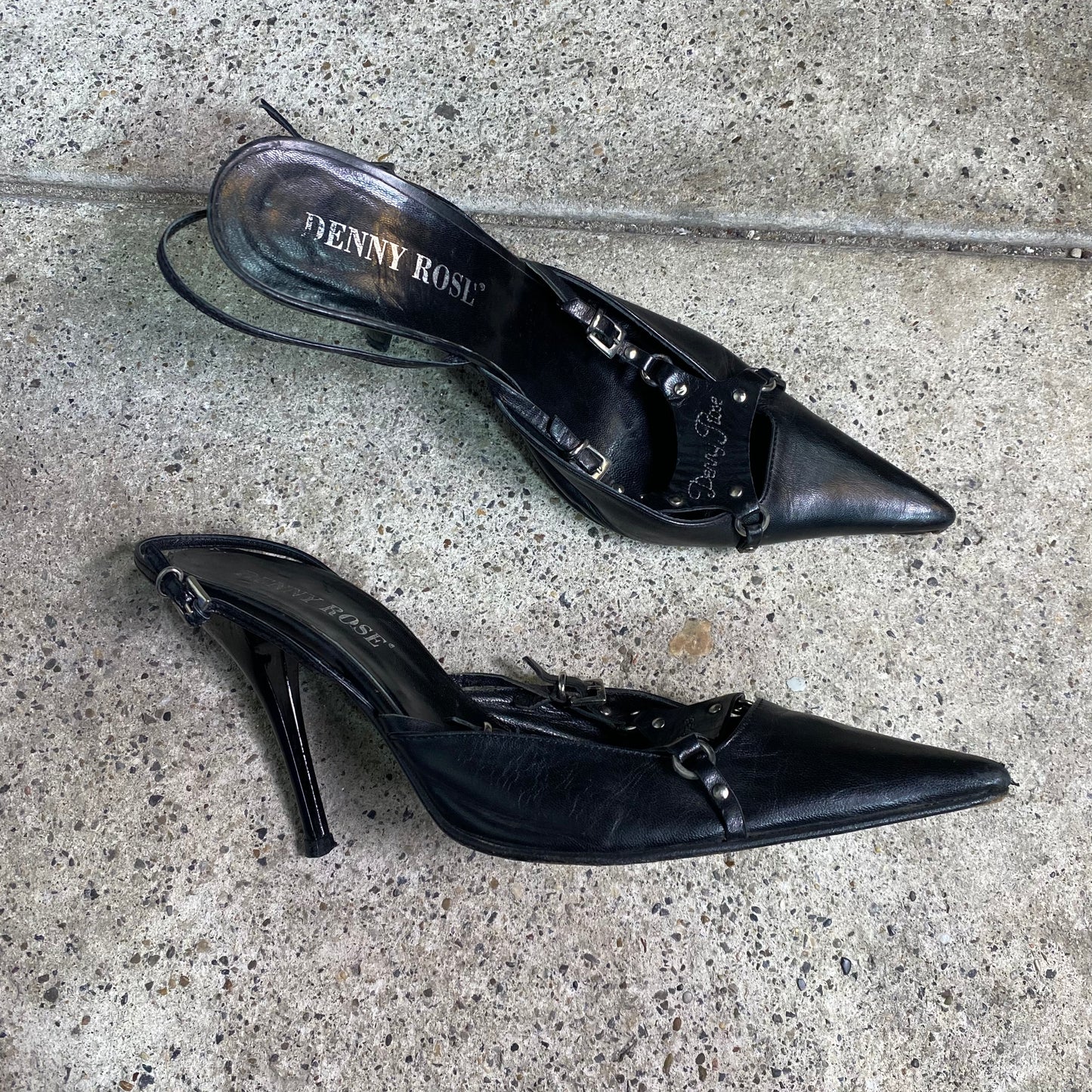 Vintage 90's Model Off Duty Danny Rose Black Pointy Heels (39)