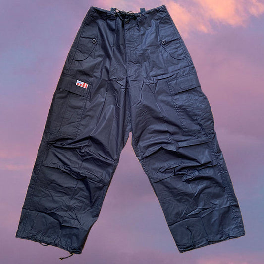 Vintage 90's Archive Navy Blue Parachute Baggy Cargo Pants (XXS-XS-S)