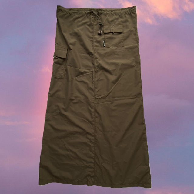 Vintage 90's Sporty Khaki Cargo Maxi Skirt (S/M - 36/38 EU - 8/10 UK)