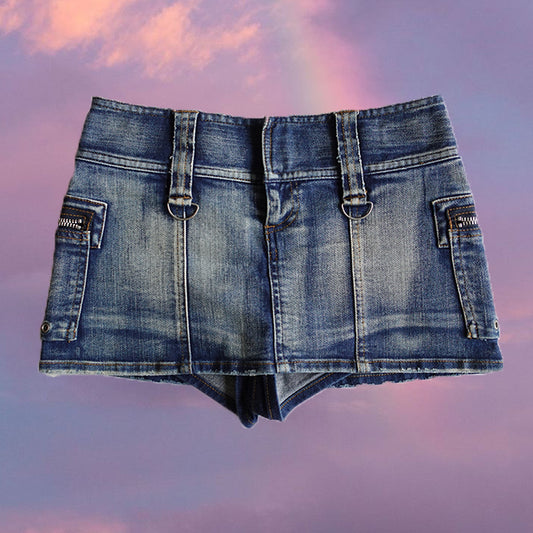 Vintage Cyber Y2K Micro Mini Denim Skirt (34 EU / 6 UK)