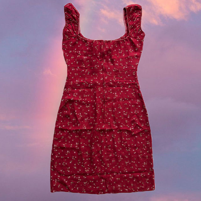 Vintage 90's Romantic Red Floral Milkmaid Dress (38 EU / UK 10 / US 6)