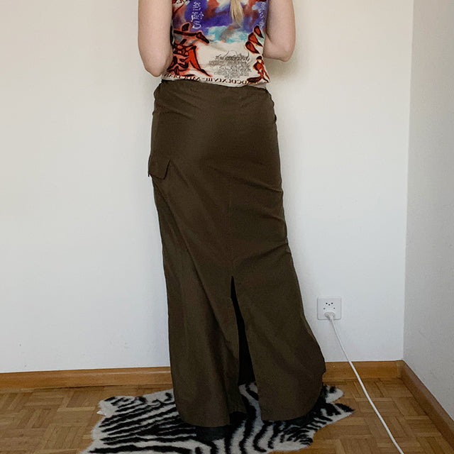 Vintage 90's Sporty Khaki Cargo Maxi Skirt (S/M - 36/38 EU - 8/10 UK)