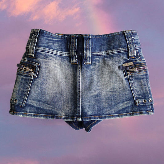 Vintage Cyber Y2K Micro Mini Denim Skirt (34 EU / 6 UK)