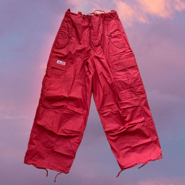 Vintage 90's Archive Red Parachute Baggy Cargo Pants (XXS-XS-S)