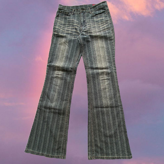 Vintage Y2K Low Waist Pinstripe Flare Jeans (38 EU / UK 10 / US 6)