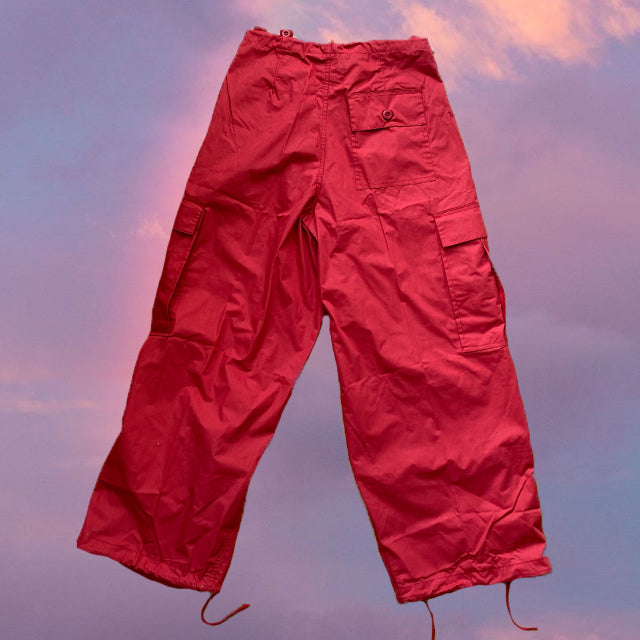 Vintage 90's Archive Red Parachute Baggy Cargo Pants (XXS-XS-S)