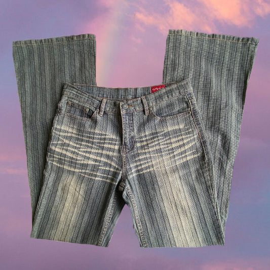 Vintage Y2K Low Waist Pinstripe Flare Jeans (38 EU / UK 10 / US 6)