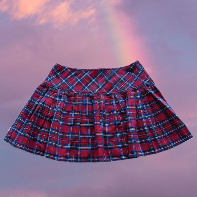 Vintage 90's Cyber Goth Pimkie Red Plaid Pleated Skirt (38 EU/UK 10)