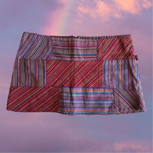 Vintage Y2K Hippie Summer Patchwork Pink and Purple Mini Skirt (S)