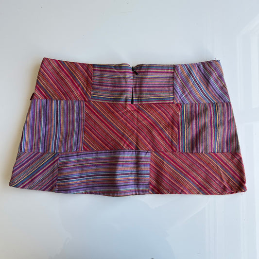 Vintage Y2K Hippie Summer Patchwork Pink and Purple Mini Skirt (S)