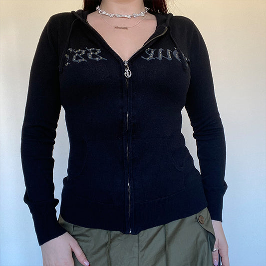 Vintage Y2K Cyber Grunge Guess Knit Zip Up Hoodie (M)