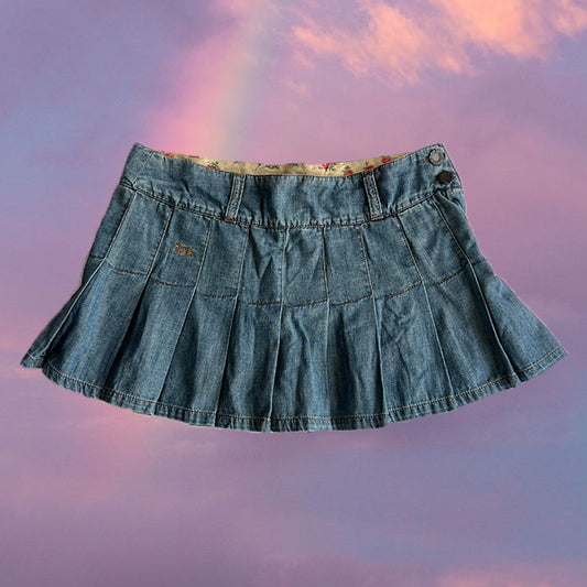 Vintage Y2K Blue Denim Pleated Mini Skirt (34 EU / UK 6 / US 2)