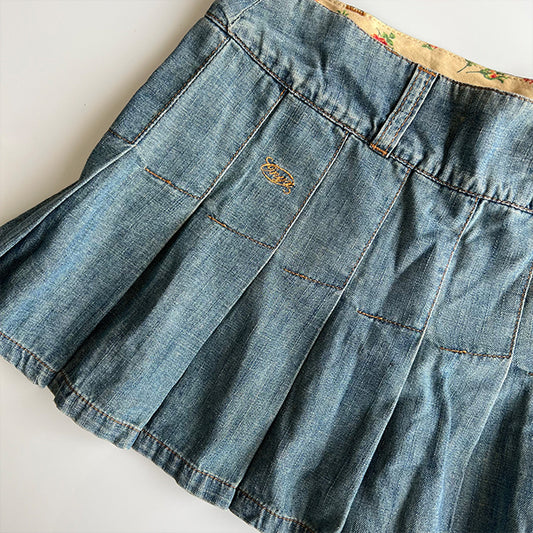 Vintage Y2K Blue Denim Pleated Mini Skirt (34 EU / UK 6 / US 2)