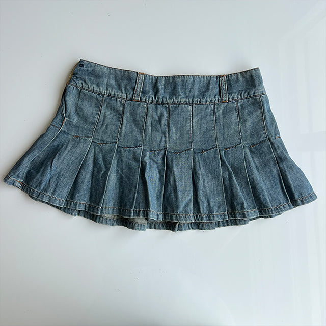 Vintage Y2K Blue Denim Pleated Mini Skirt (34 EU / UK 6 / US 2)