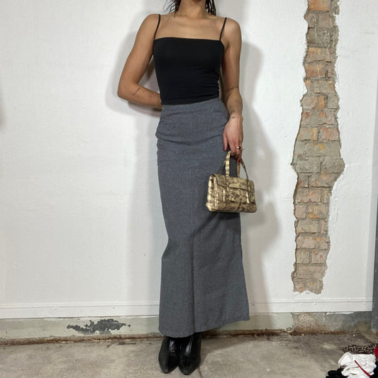 Vintage 90's Classic Grey Maxi Skirt with Side Slit (XS/S)