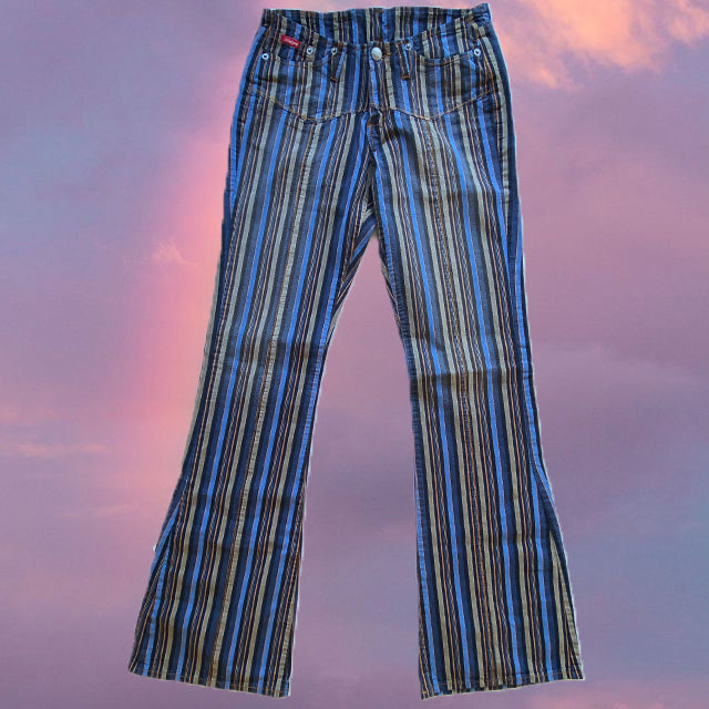 Vintage 90's Low Waist Striped Flare Jeans (XS / 34 EU)