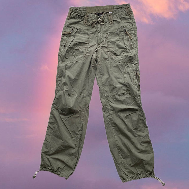 Vintage 90's Low Waist Khaki Cargo Pants with Toggle Details (S - 36 EU / UK 8 / US 4)