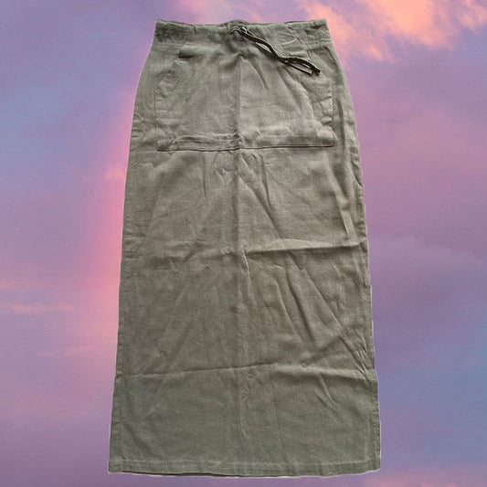 Vintage 90's Khaki Green Linen Cargo Maxi Skirt (34 EU / UK 6 / US 2)