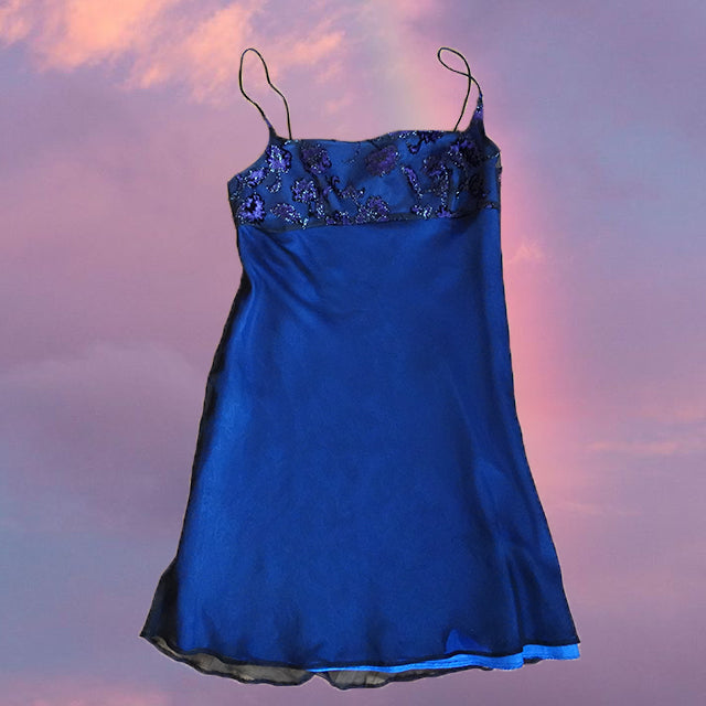 Vintage 90's Witchy Blue Slip Dress with (38 EU/UK 10)