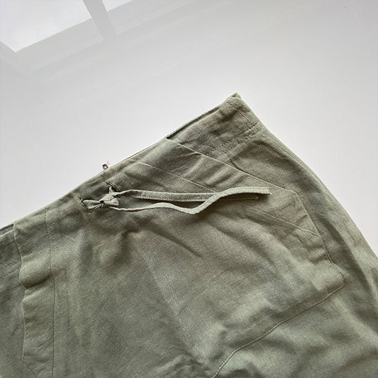 Vintage 90's Khaki Green Linen Cargo Maxi Skirt (34 EU / UK 6 / US 2)