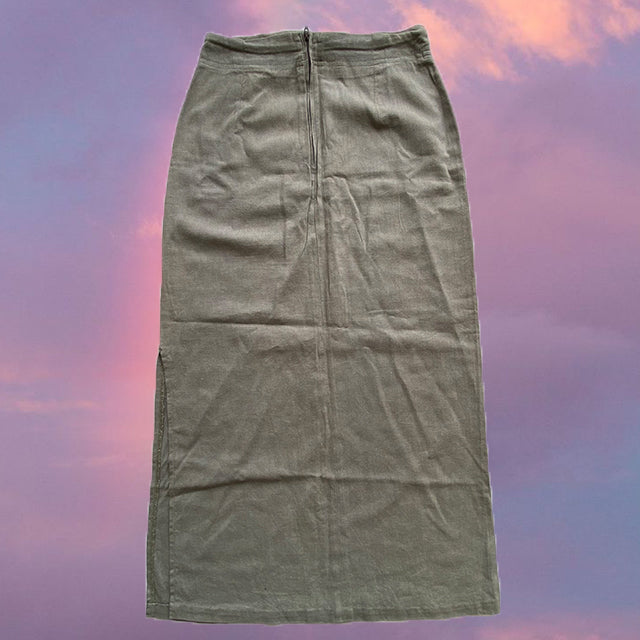 Vintage 90's Khaki Green Linen Cargo Maxi Skirt (34 EU / UK 6 / US 2)