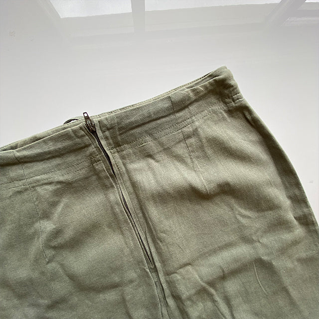 Vintage 90's Khaki Green Linen Cargo Maxi Skirt (34 EU / UK 6 / US 2)