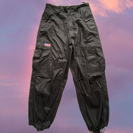 Vintage 90's Archive UFO Black Parachute Baggy Cargo Pants (XS-S-M)