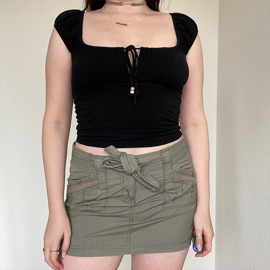 Vintage Y2K Fairy Grunge Green Khaki Cargo Mini Skirt (38 EU / 10 UK)