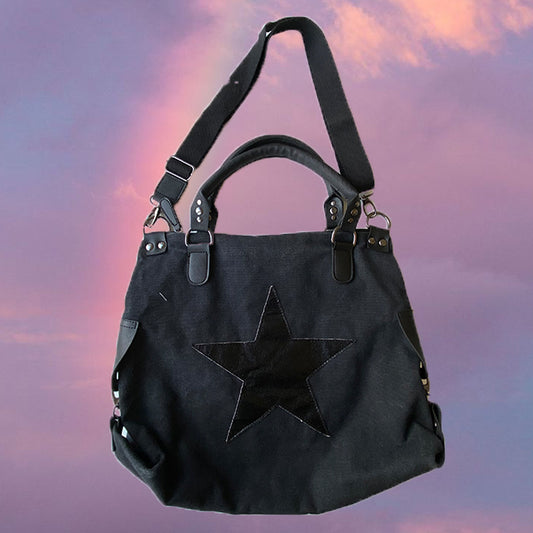 Vintage Y2K Fairy Grunge Grey and Black Star Tote Bag