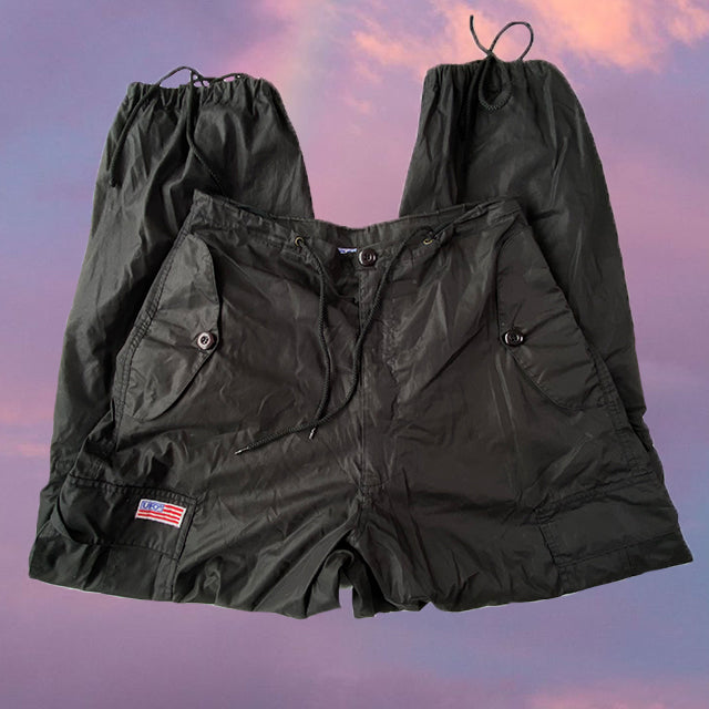 Vintage 90's Archive UFO Black Parachute Baggy Cargo Pants (XS-S-M)