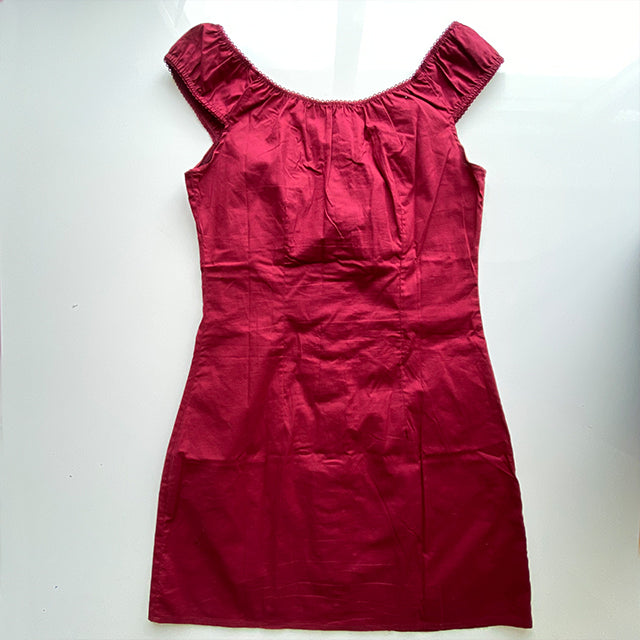 Vintage 90's Romantic Bordeaux Hook and Eye Milkmaid Dress (36 EU / UK 8 / US 4)