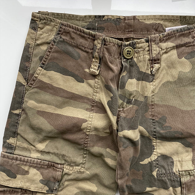 Vintage 90's Low Waist Camo Khaki Cargo Pants with Zip Detail (34 EU / UK 6 / US 2)