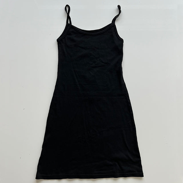 Vintage 90's Sporty Black Cami Dress with Chinese Character Prints (S/M)