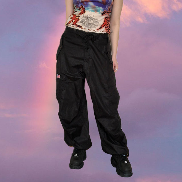 Vintage 90's Archive Bordeaux Parachute Baggy Cargo Pants (XXS-XS-S)