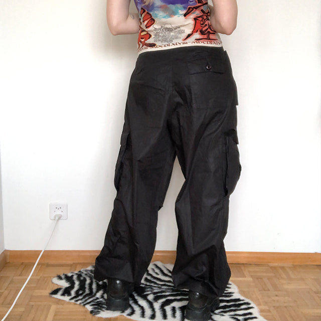 Women Cargo Pants 2000s Grunge Aesthetic Solid Casual Elastic Drawstring  Wide Leg Joggers Trousers with Pockets 