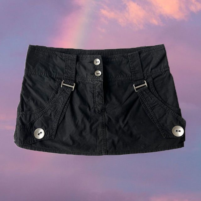 Vintage 90's Grunge Low Waist Black Mini Skirt (36 EU - UK 8 - US 4)