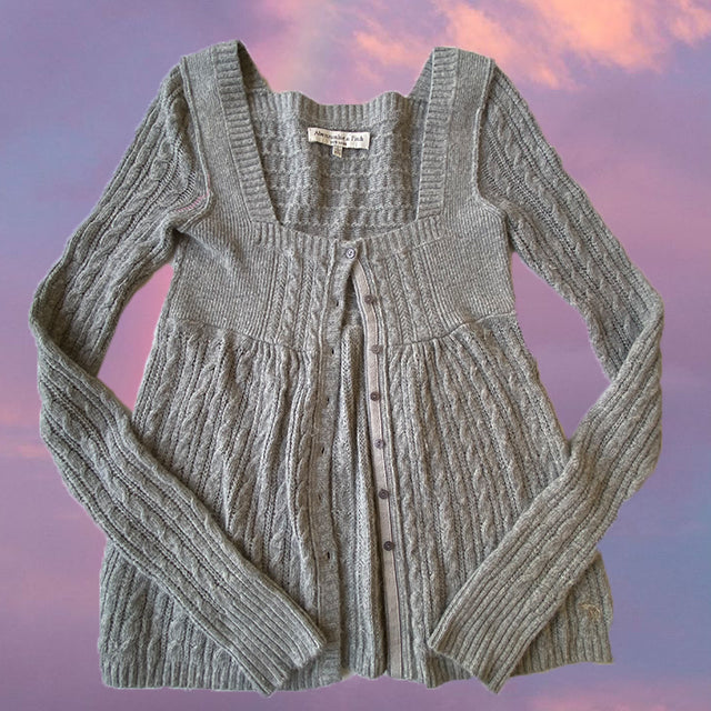 Vintage 90's Fairy Grunge Abercrombie Square Neck Grey Knit Cardigan (M)